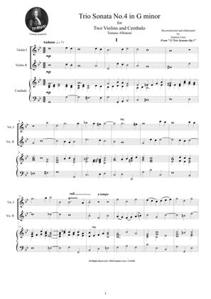 Book cover for Albinoni - Trio Sonata No.4 in G minor Op.1 for Two Violins and Cembalo or Piano