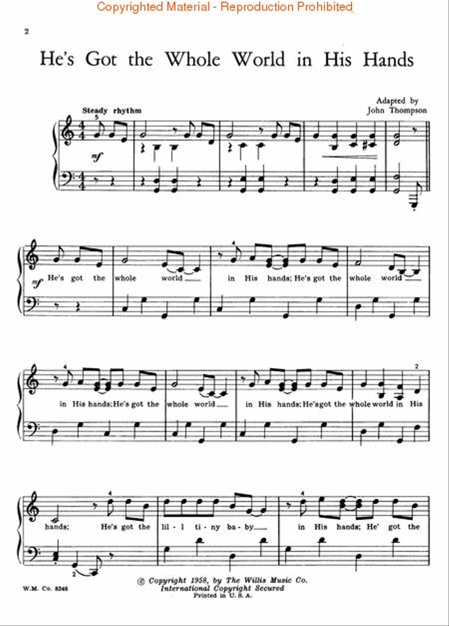 He's Got the Whole World in His Hands Easy Piano scores gallery preview page 2