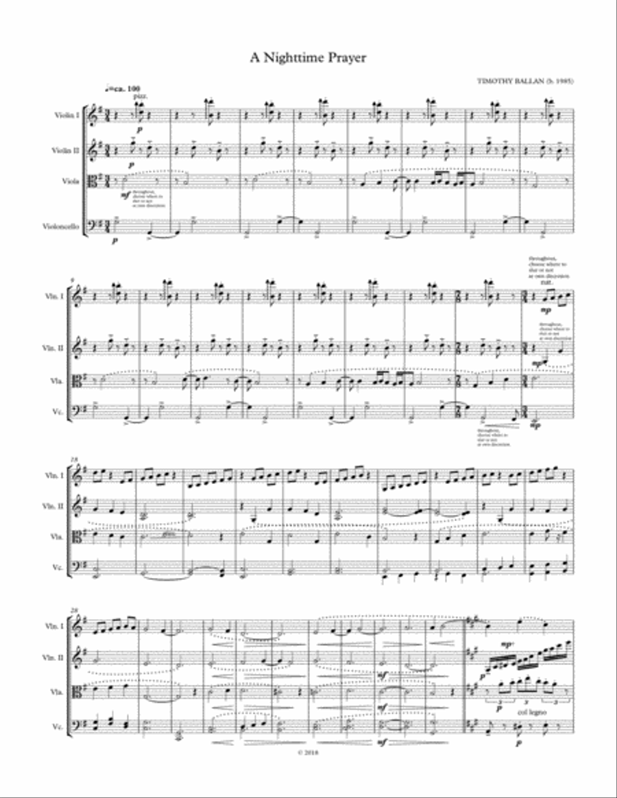 A Nighttime Prayer String Quartet scores gallery preview page 1