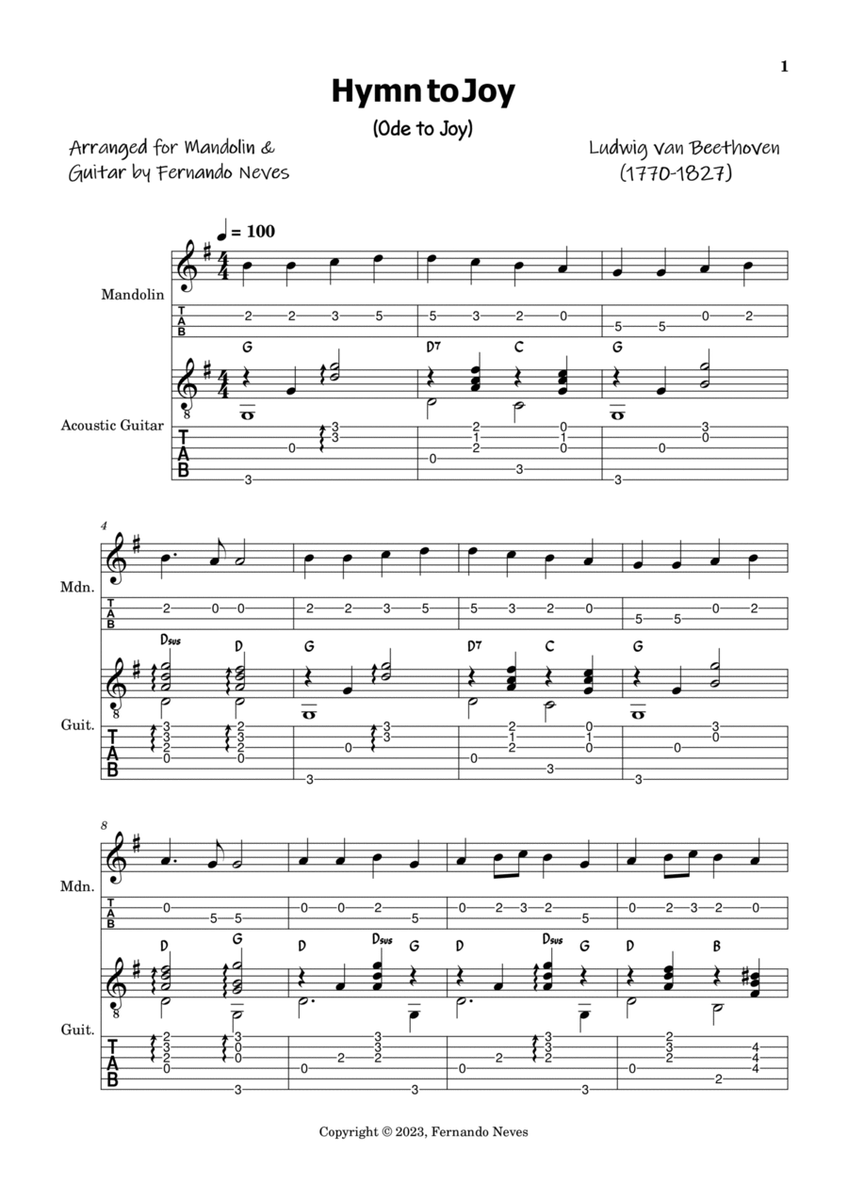 Hymn to Joy for Mandolin and Guitar image number null