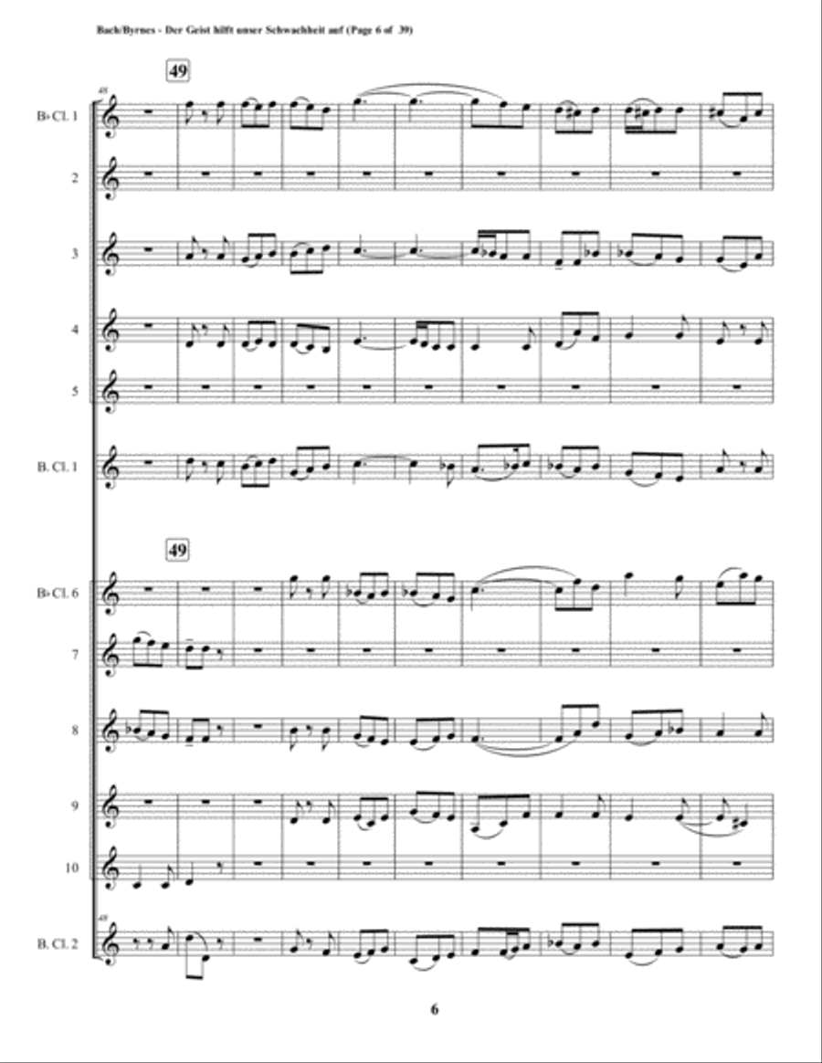 Der Geist hilft unser Schwachheit auf by J.S. Bach for Double Clarinet Choir Clarinet Choir scores gallery preview page 6