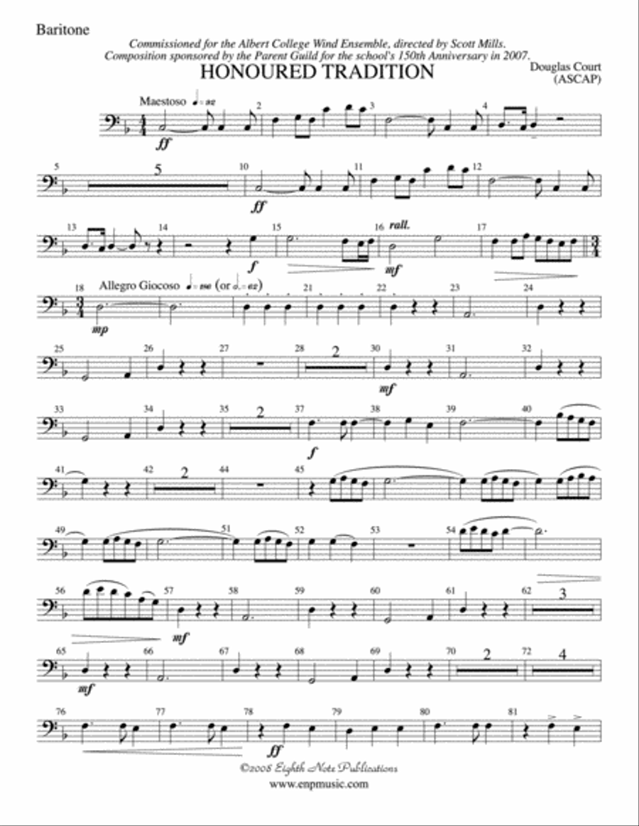 Honoured Tradition: Baritone B.C. Concert Band scores gallery preview page 1