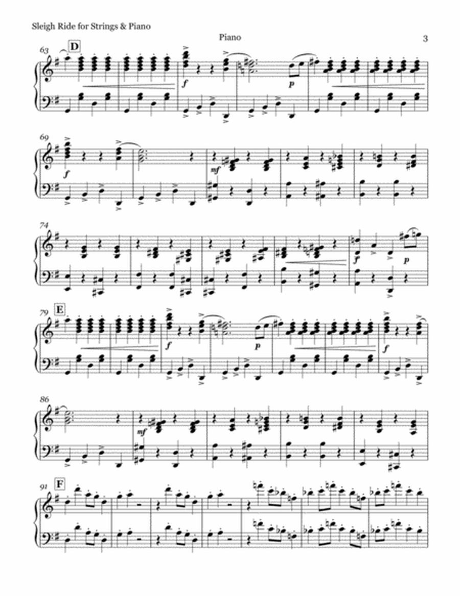 Sleigh Ride - String Quartet/Quintet & Piano - Parts image number null