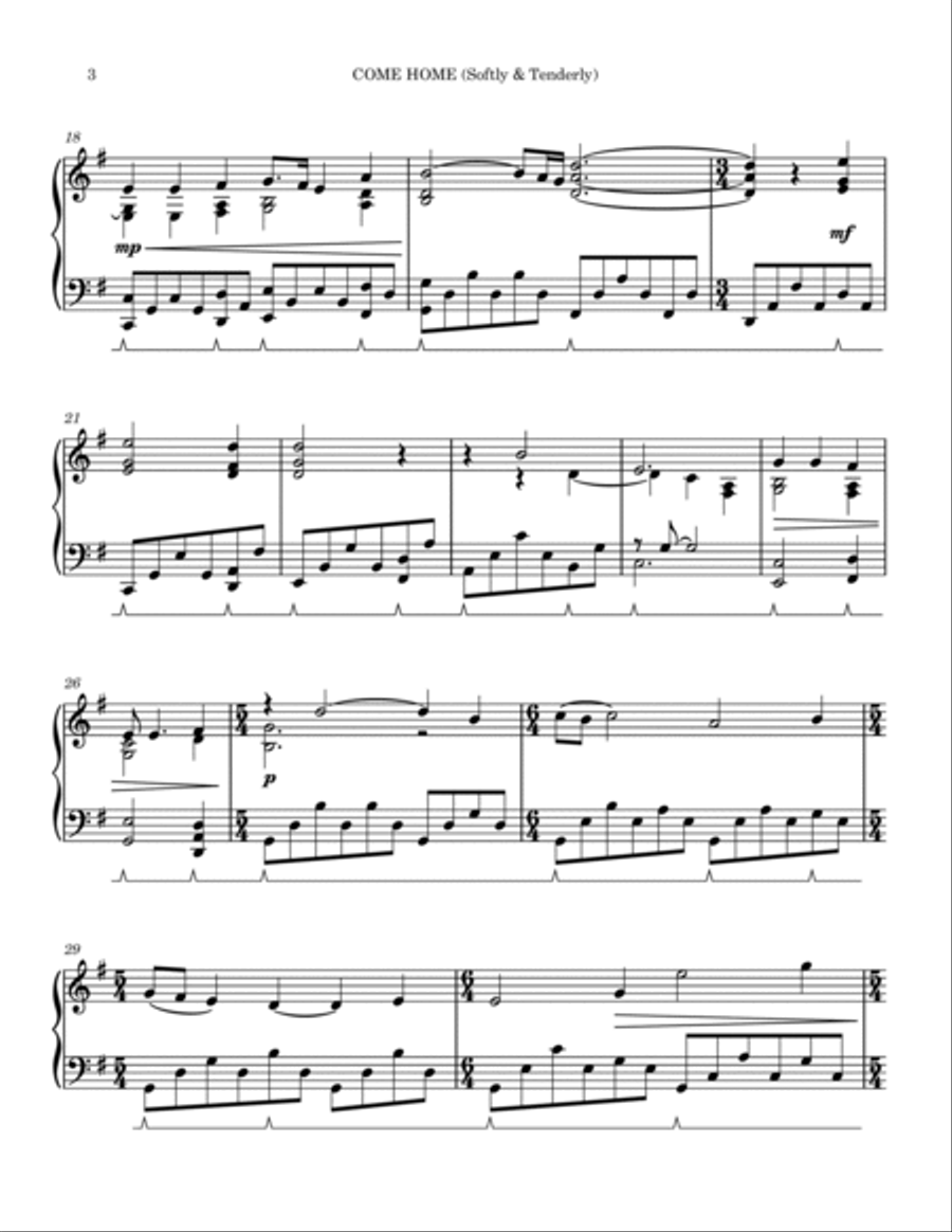 Come Home (Softly & Tenderly) Piano Solo scores gallery preview page 3