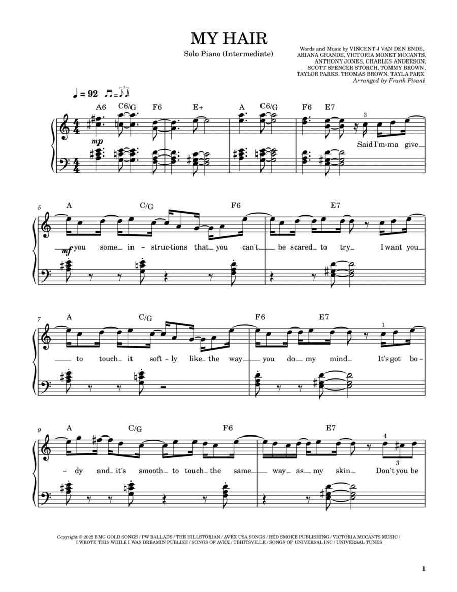My Hair Piano Solo scores gallery preview page 1