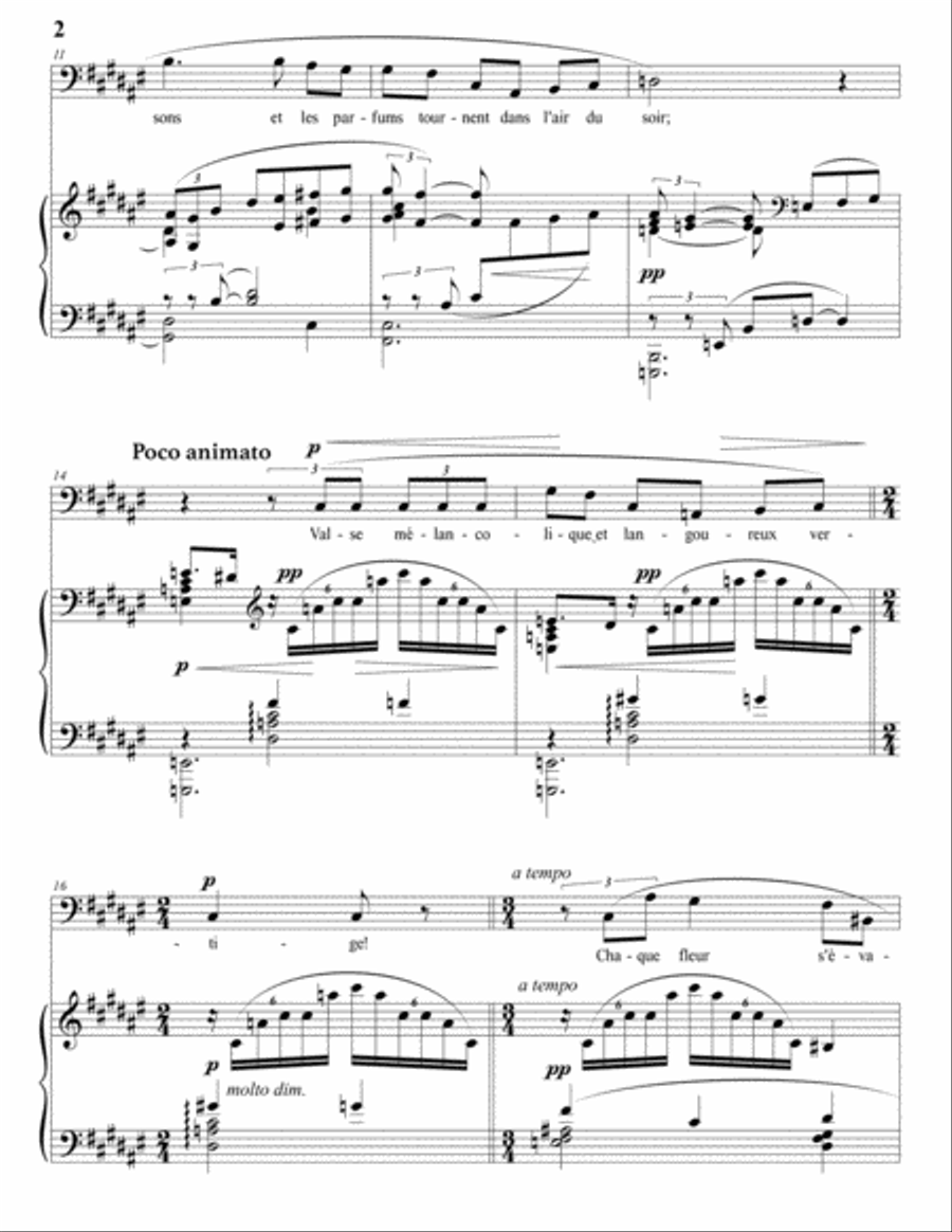 DEBUSSY: Harmonie du soir (transposed to F-sharp major, bass clef) Voice scores gallery preview page 3