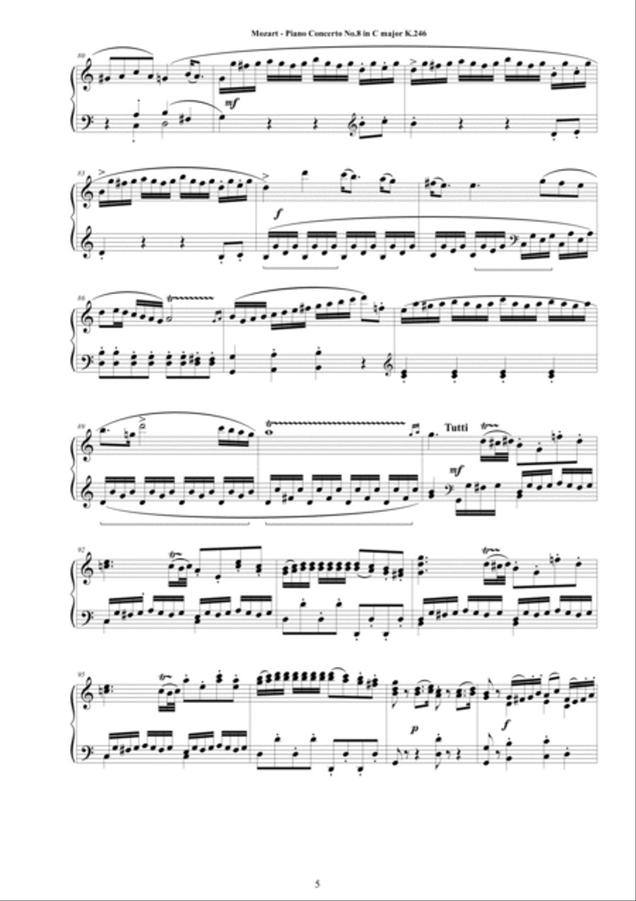 Mozart - Piano Concerto No.8 in C major - Lützow - K.246 - Piano Version Piano Solo scores gallery preview page 5