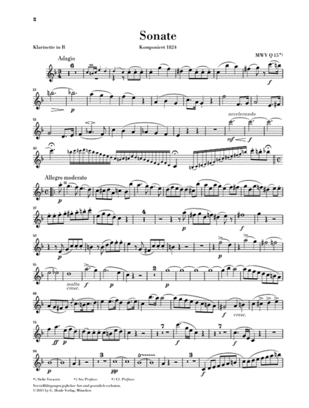 Sonata in E-flat Major by Felix Bartholdy Mendelssohn Clarinet Solo - Sheet Music