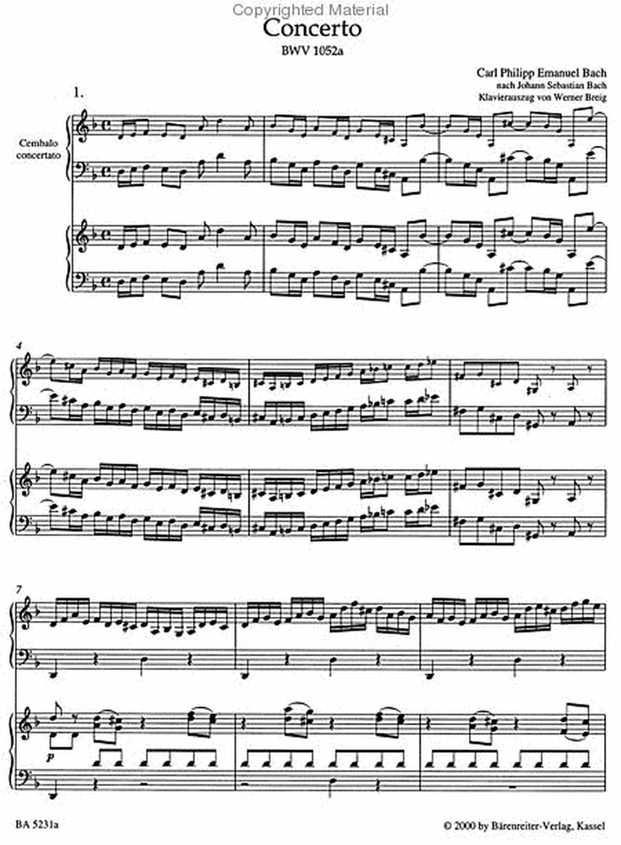 Harpsichord Concerto d minor, BWV 1052a