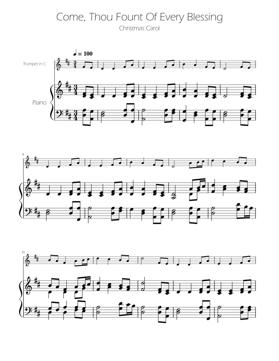 Come, Thou Fount Of Every Blessing - Trumpet in C Solo w/ Piano C Trumpet scores gallery preview page 1