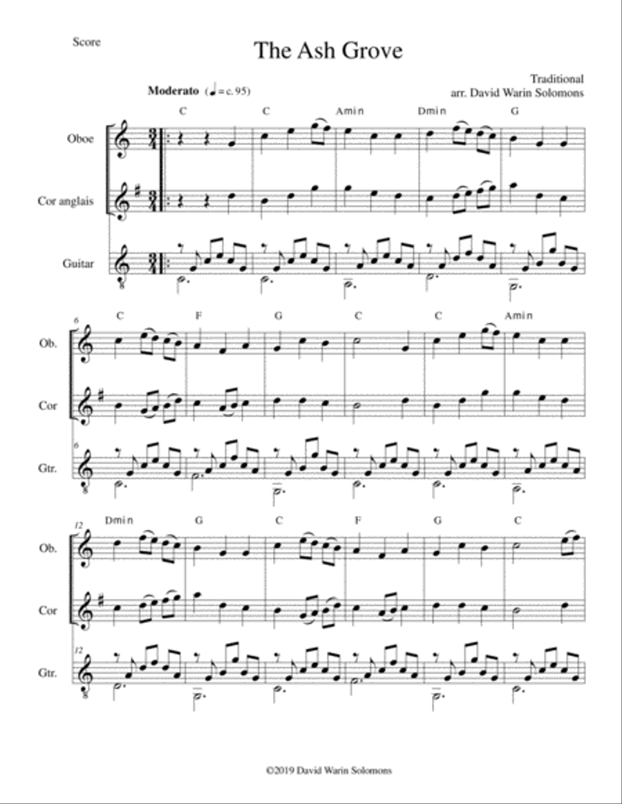The Ash Grove (Llwyn Onn) for oboe, cor anglais and guitar English Horn scores gallery preview page 1