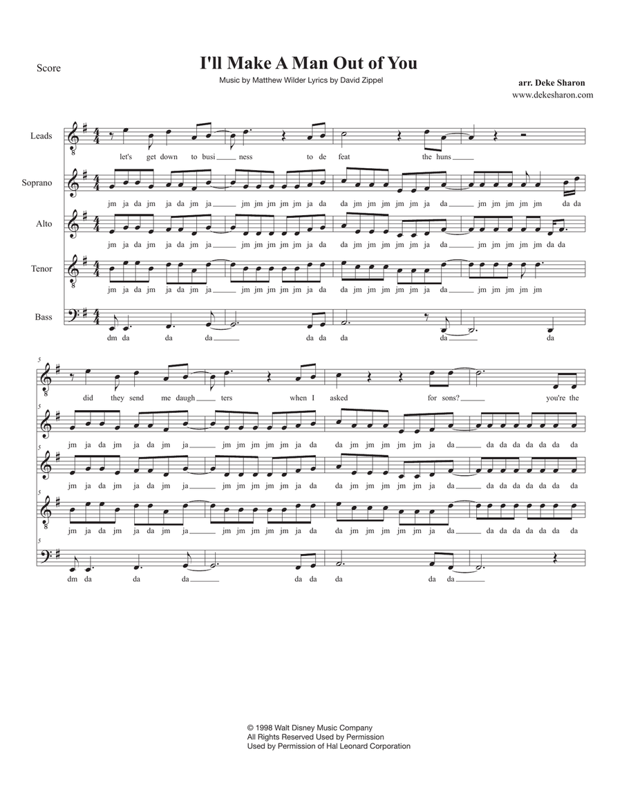 I'll Make A Man Out Of You 4-Part scores gallery preview page 1