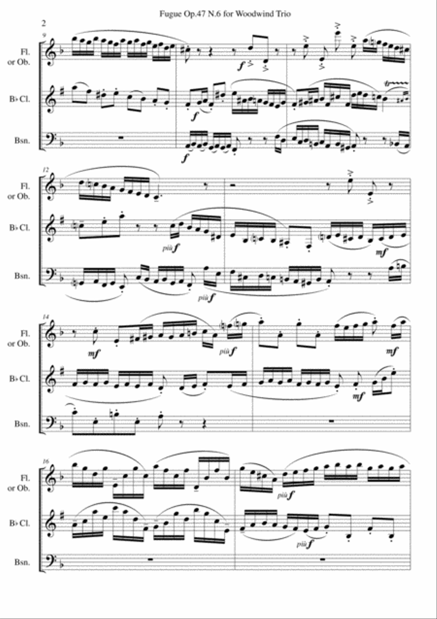 Fugue Op.47 N.6 for Woodwind Trio Fugue Op.47 N.6 for Woodwind Trio Woodwind Quintet scores gallery preview page 2