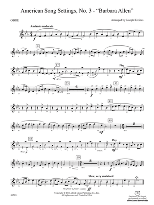 American Song Settings, No. 3 "Barbara Allen": Oboe