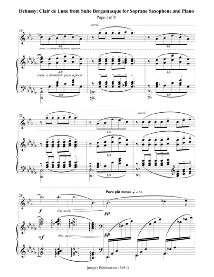 Debussy: Clair de Lune for Soprano Sax and Piano Soprano Saxophone scores gallery preview page 3