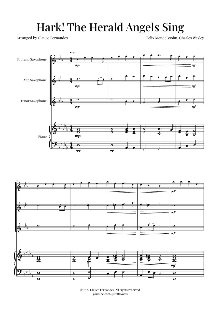 Hark! The Herald Angels Sing Trio Arrangement | Christmas Carol Sheet Music Woodwind Trio scores gallery preview page 1