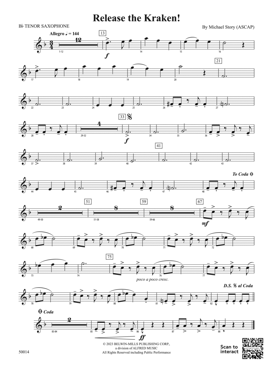 Release the Kraken!: B-flat Tenor Saxophone Concert Band scores gallery preview page 1