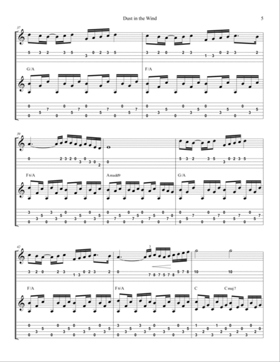 Dust In The Wind Guitar Tablature scores gallery preview page 6