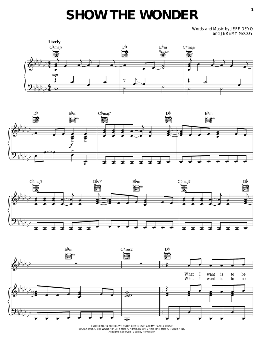 Show The Wonder Show The Wonder Piano, Vocal, Guitar scores gallery preview page 1