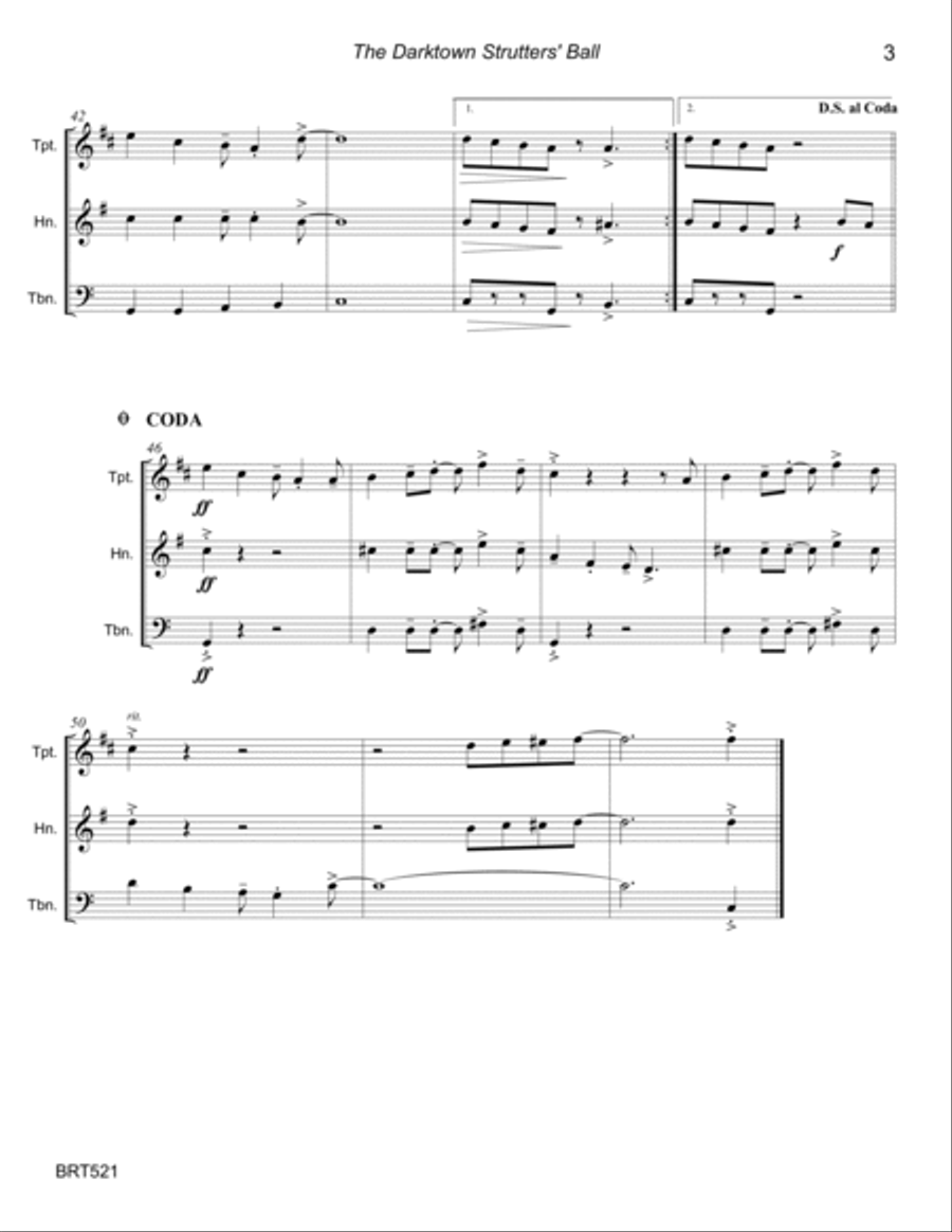 DARKTOWN STRUTTERS' BALL - BRASS TRIO (unaccompanied) Brass Trio scores gallery preview page 3