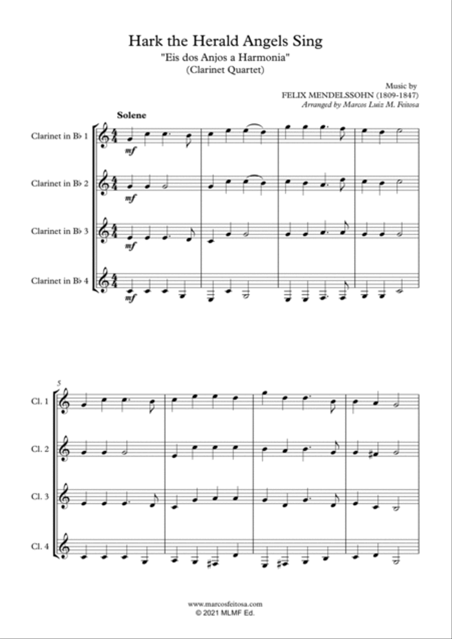 Hark The Herald Angels Sing (Eis dos Anjos a Harmonia) - Clarinet Quartet Clarinet Quartet scores gallery preview page 3