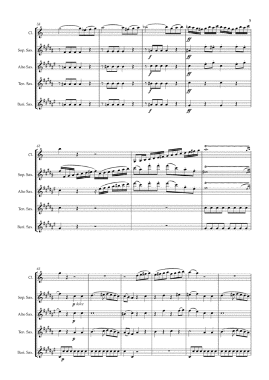 W. A. Mozart - Clarinet Quintet in A arranged for clarinet and saxophone quartet Clarinet Quintet scores gallery preview page 6