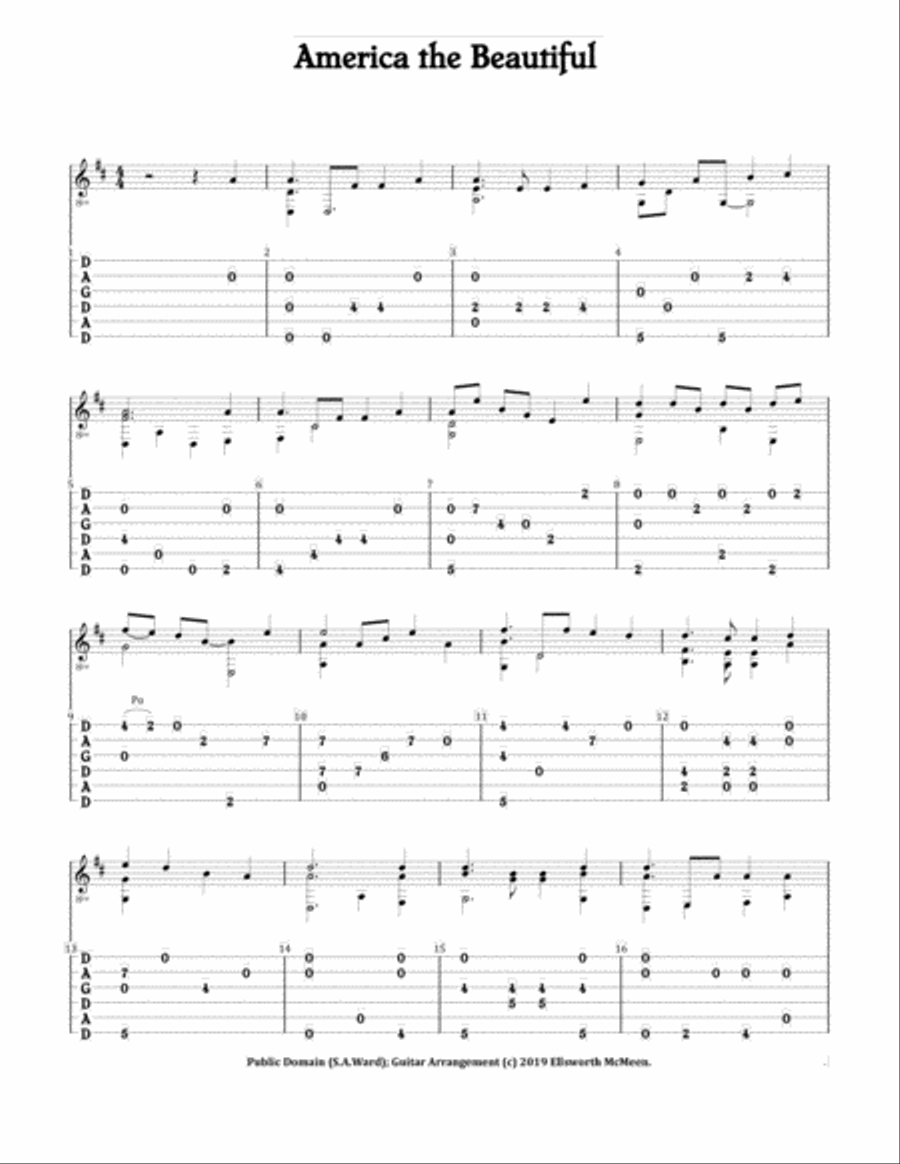 America the Beautiful (For Fingerstyle Guitar Tuned DADGAD) Acoustic Guitar scores gallery preview page 1