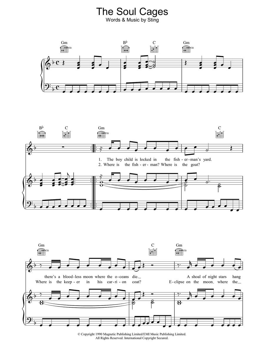The Soul Cages Piano, Vocal, Guitar scores gallery preview page 1