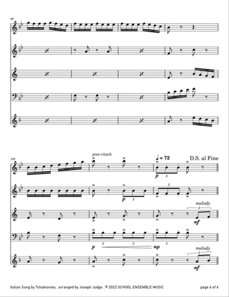 Italian Song by Tchaikovsky for Woodwind Quartet in Schools image number null