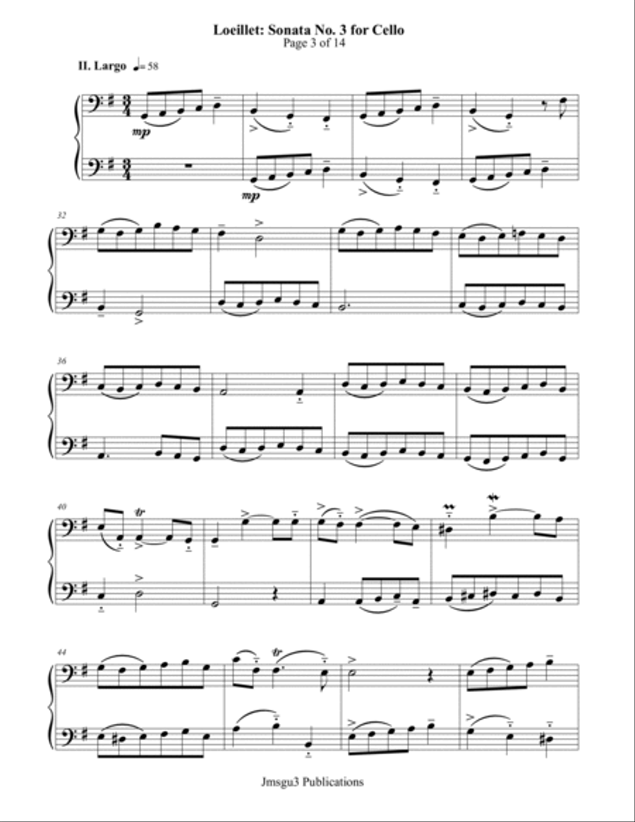 Loeillet: Sonata No. 3 for Cello Duo String Duet scores gallery preview page 3