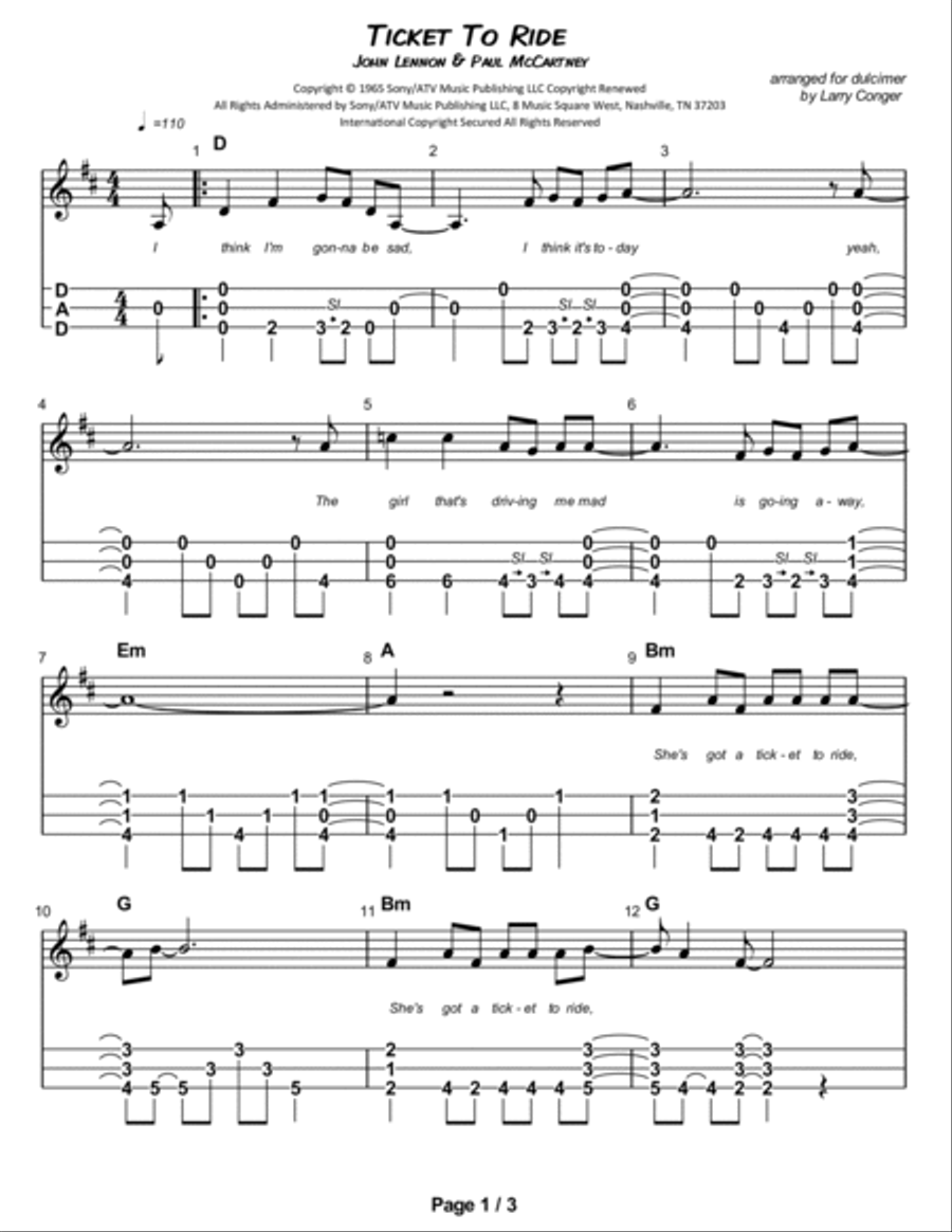 Ticket To Ride Dulcimer scores gallery preview page 2