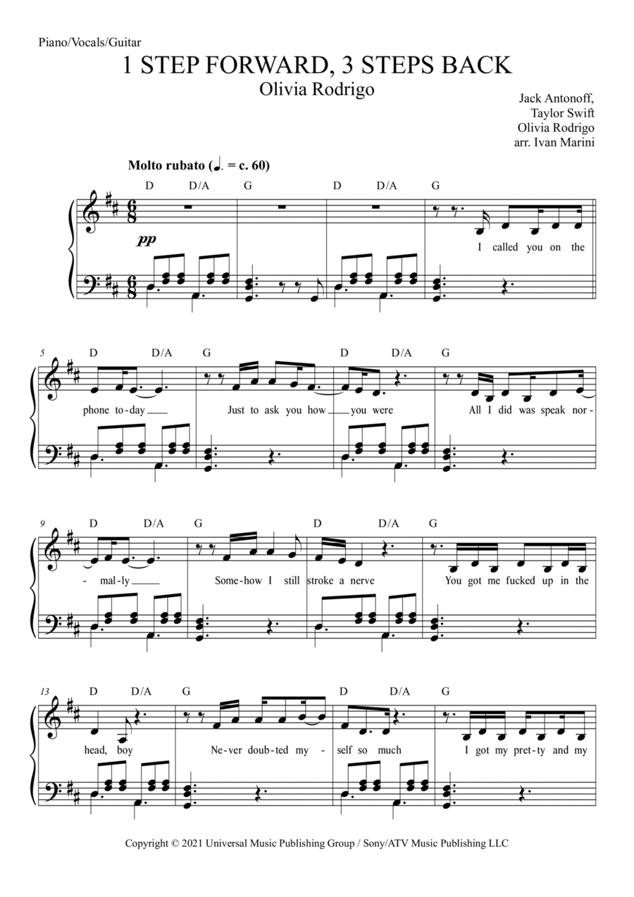 1 Step Forward, 3 Steps Back Piano, Vocal, Guitar scores gallery preview page 1