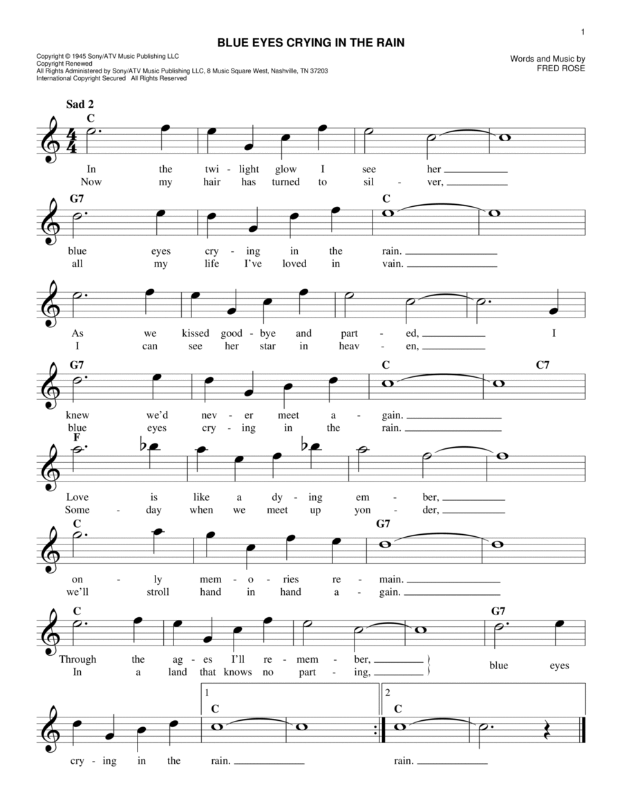 Blue Eyes Crying In The Rain Guitar scores gallery preview page 1