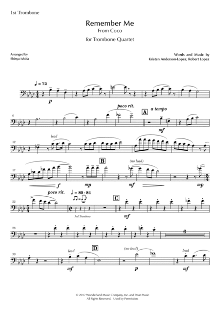 Remember Me (Lullaby) Brass Quartet scores gallery preview page 6