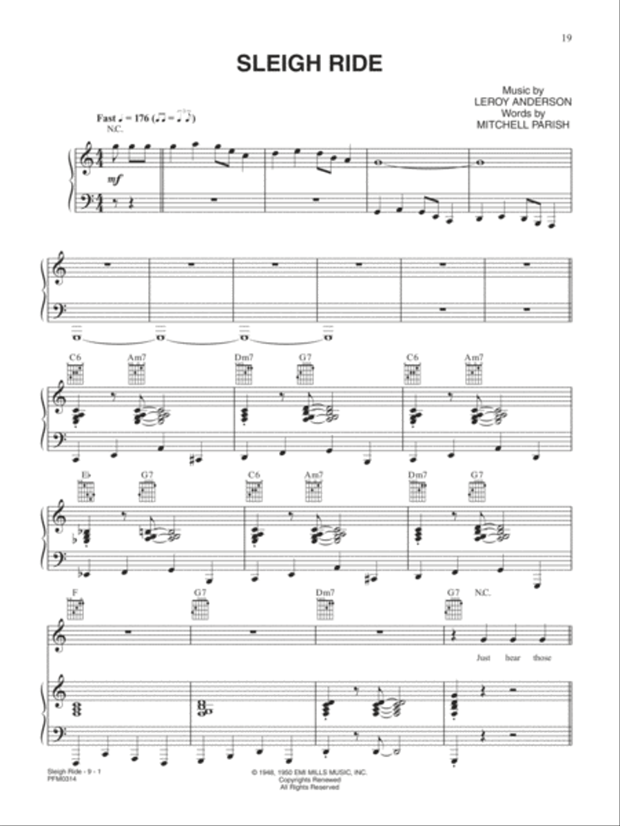 Sleigh Ride (W/ Lyrics) Piano, Vocal, Guitar scores gallery preview page 1