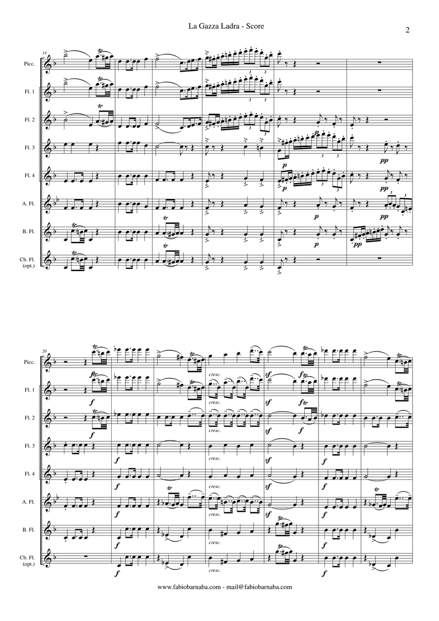 La Gazza Ladra (The Thieving Magpie) by Rossini - Overture for Flute Choir Flute Choir scores gallery preview page 3