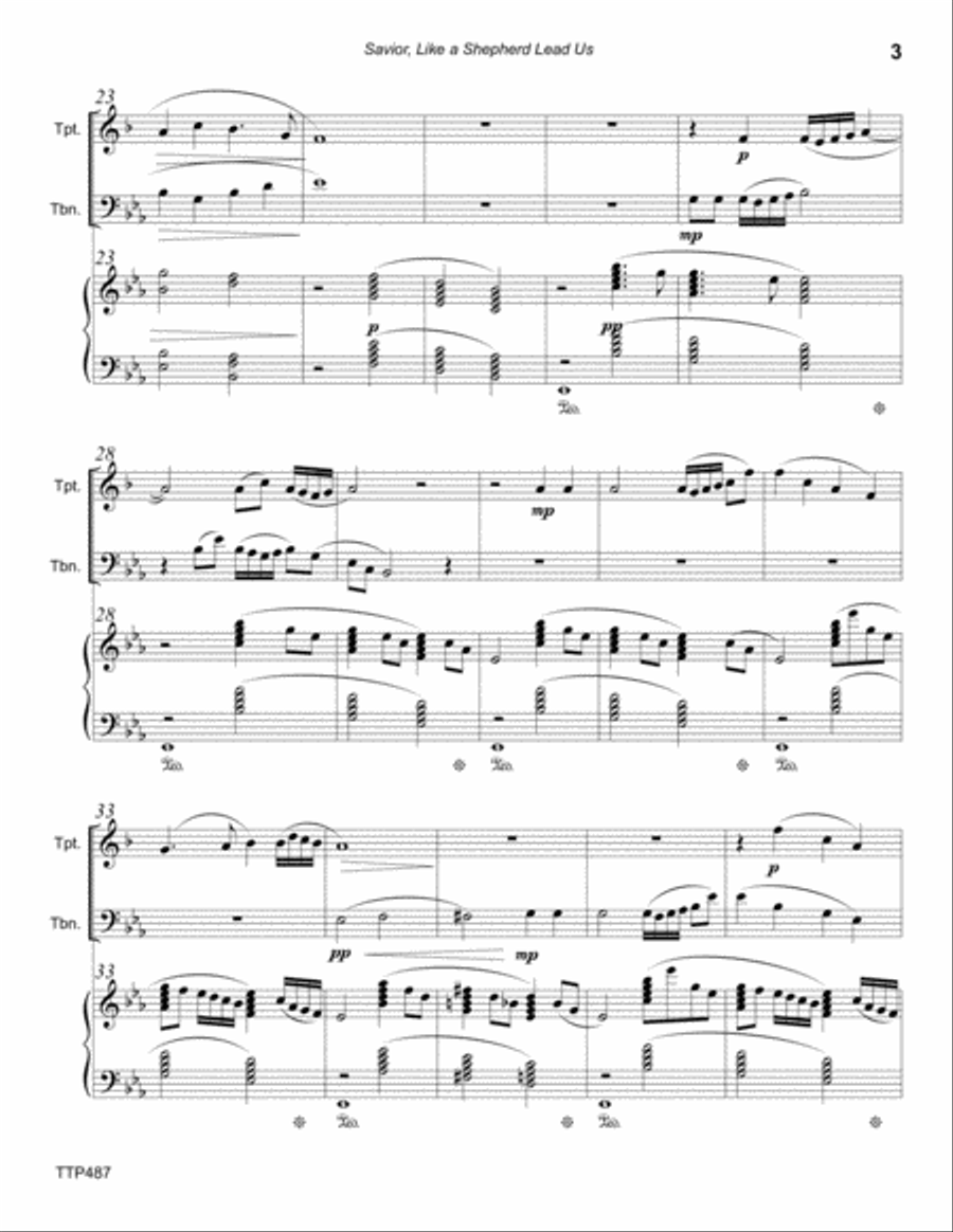 SAVIOR, LIKE A SHEPHERD LEAD US - TRUMPET & TROMBONE with Piano Accompaniment Brass Duet scores gallery preview page 3
