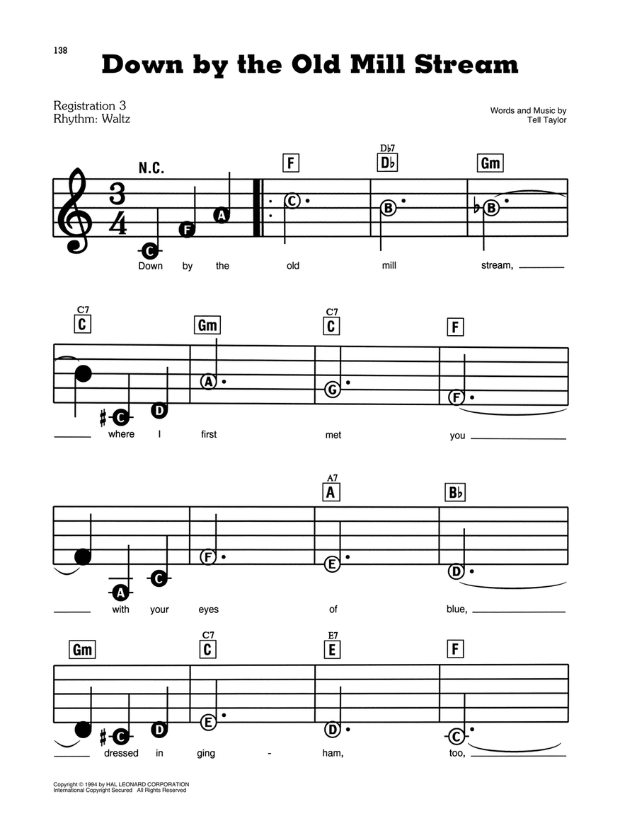Down By The Old Mill Stream Electronic Keyboard scores gallery preview page 1