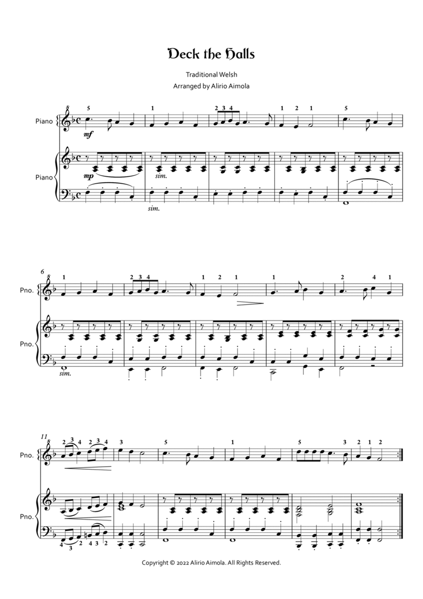 Deck the Halls - easy four hands piano image number null