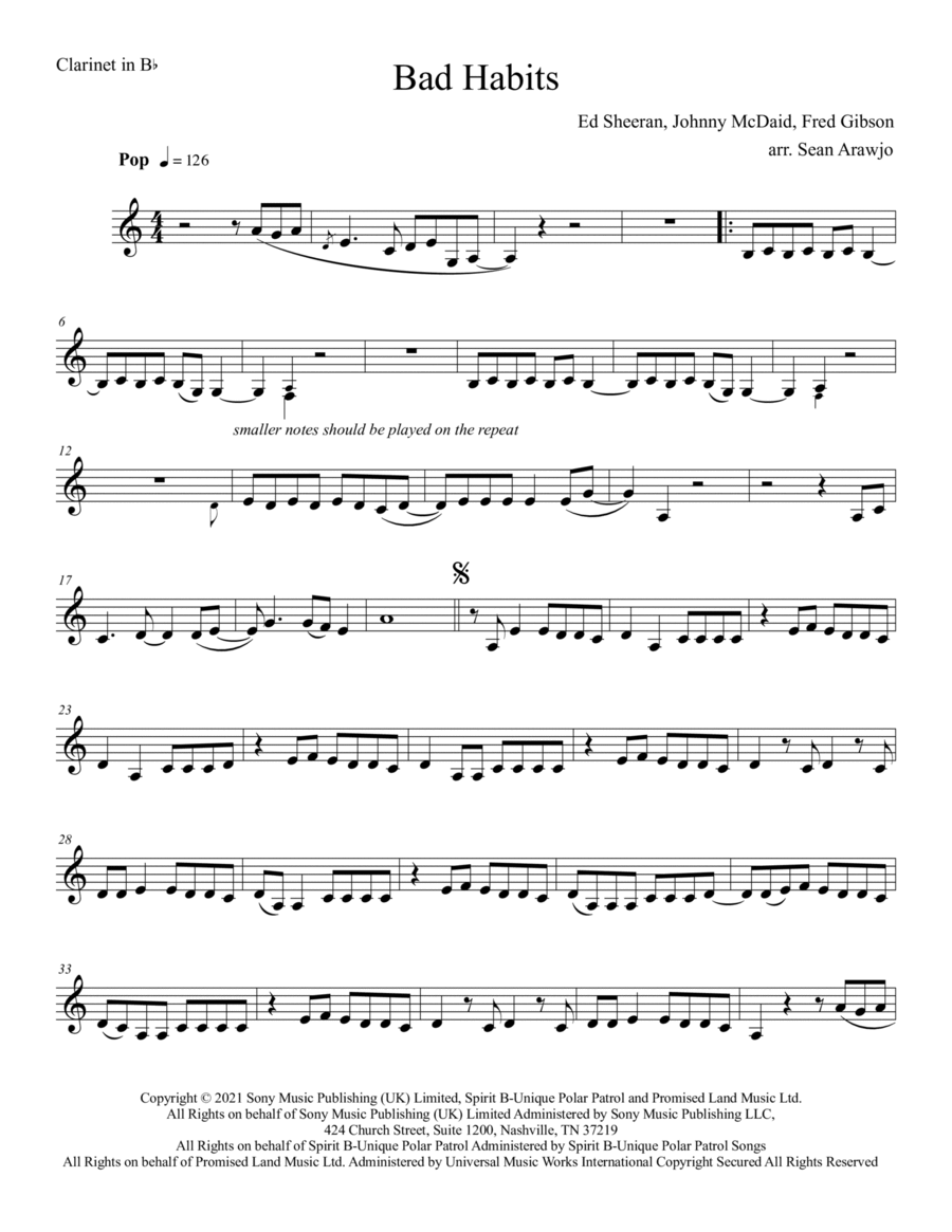 Bad Habits Bad Habits Clarinet Solo scores gallery preview page 1