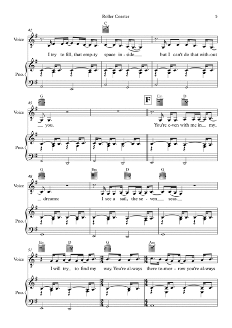 Roller Coaster Piano, Vocal, Guitar scores gallery preview page 5