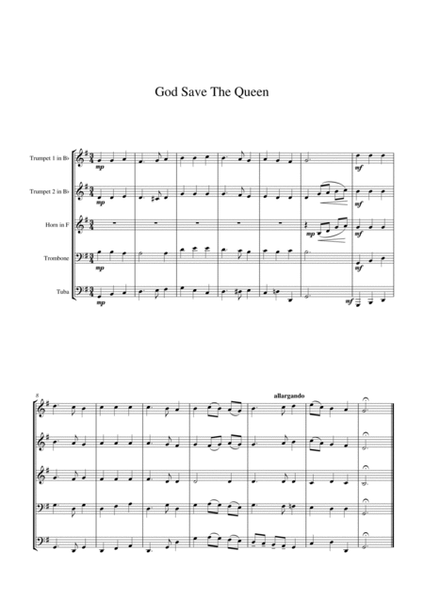 God Save the Queen (English National Anthem) for brass quintet image number null