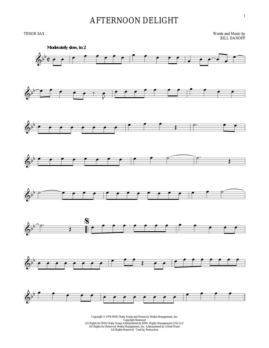 Afternoon Delight Afternoon Delight Tenor Saxophone scores gallery preview page 1