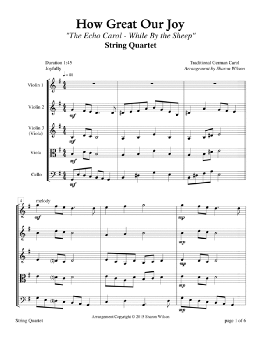 How Great Our Joy (for String Quartet) String Quartet scores gallery preview page 4