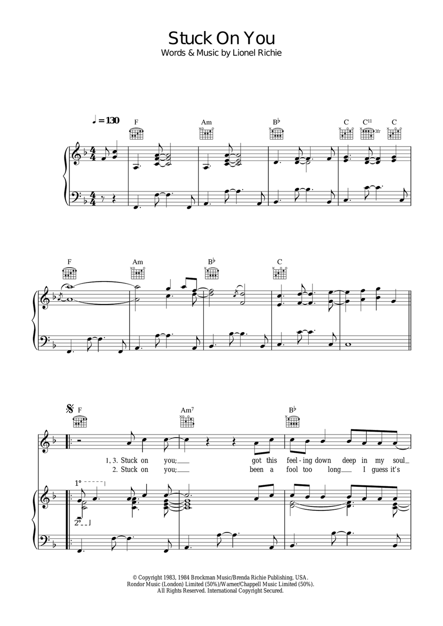 Stuck On You Sheet Music Lionel Richie - ♪
