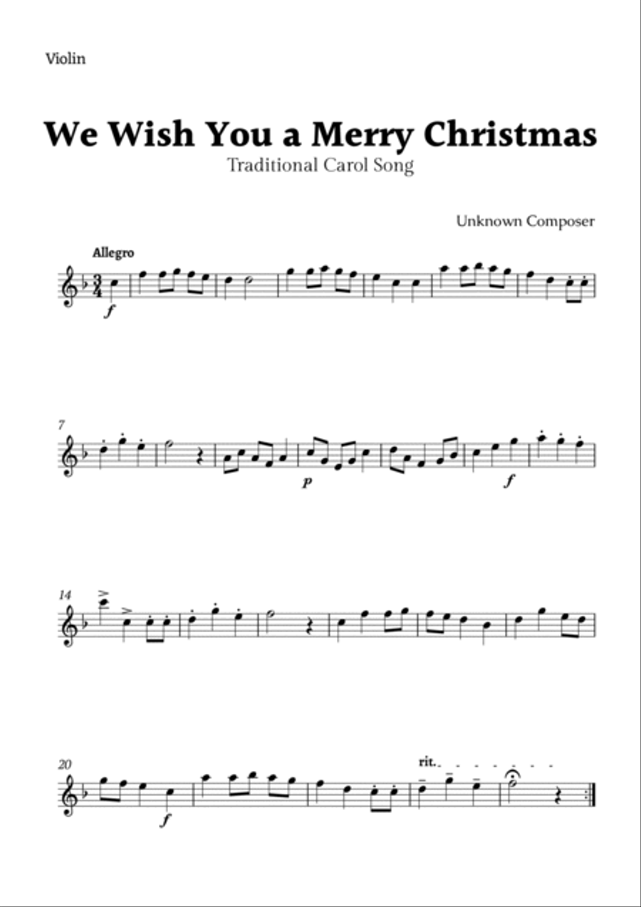 We Wish you a Merry Christmas for Violin and Double Bass Duet image number null