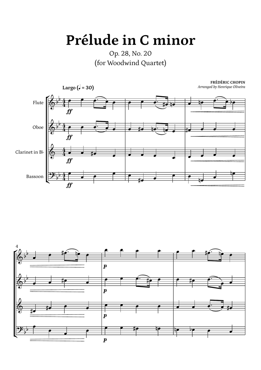 Prelude Op. 28, No. 20 (Woodwind Quartet) - Frédéric Chopin Woodwind Quartet scores gallery preview page 1