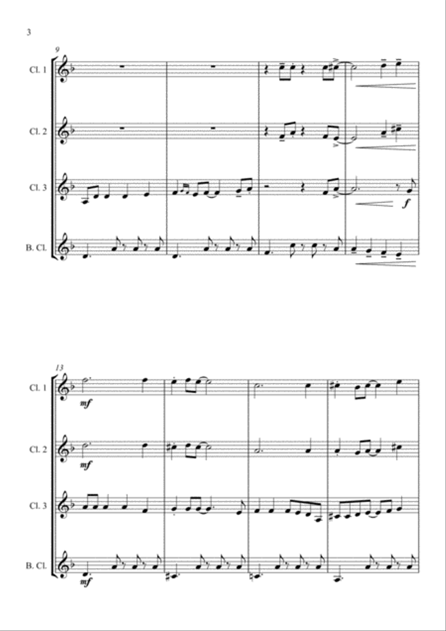 Johnny Swings On Home (When Johnny Comes Marching Home) - for Clarinet Quartet Clarinet Quartet scores gallery preview page 4