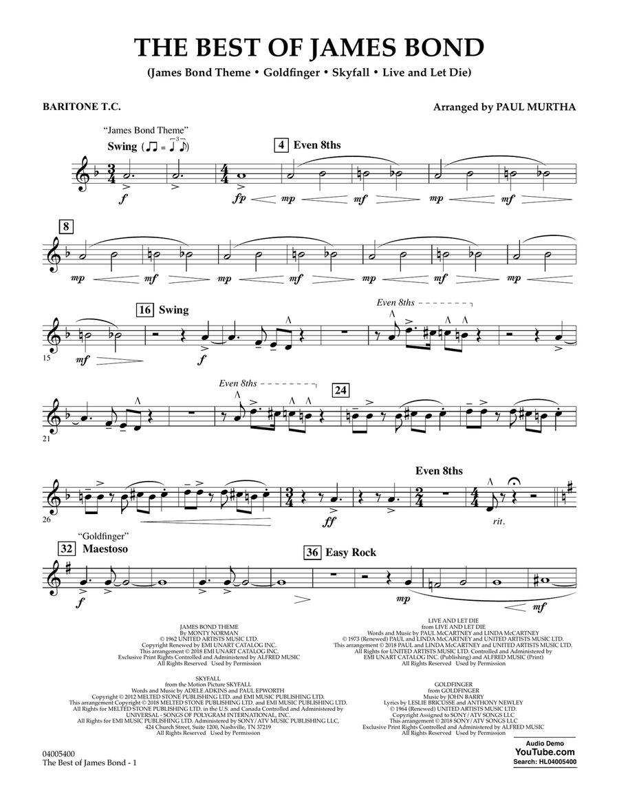 The Best of James Bond - Baritone T.C. Concert Band scores gallery preview page 1