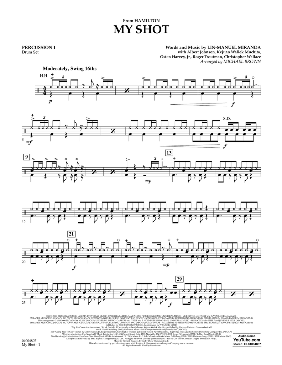 My Shot - Percussion 1 Concert Band scores gallery preview page 1